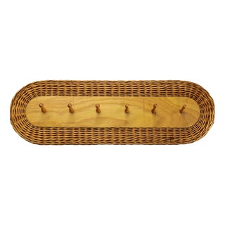 Mid-Century Wall Coat Rack with Wicker Frame from ULUV, 1970s For Sale