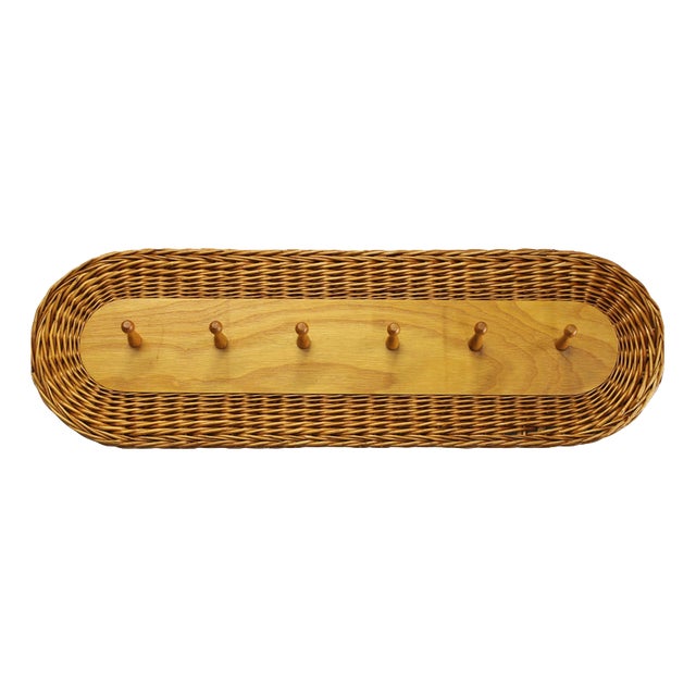 Mid-Century Wall Coat Rack with Wicker Frame from ULUV, 1970s For Sale