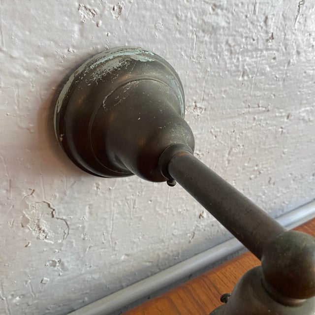 Antique Industrial Steel Wall Sconce With Holophane Glass Shade For Sale - Image 9 of 12