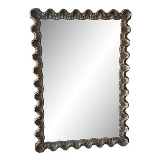 Venetian Italian Silver & Gold Gilt Wood Gesso Scalloped Ruffle Wall Mirror For Sale