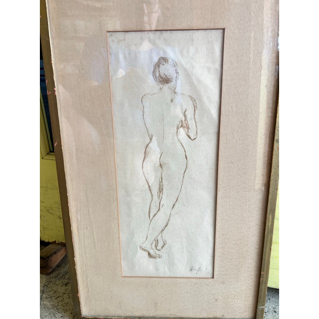 Vintage Figurative Sketch Figure Study Nude Signed Matted & Framed For Sale In West Palm - Image 6 of 8