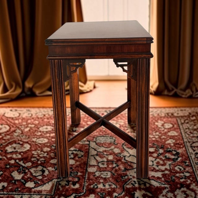 Chinese Chippendale side accent table by Lane Altavista Virginia Furniture circa 1980. Made from mahogany with a...