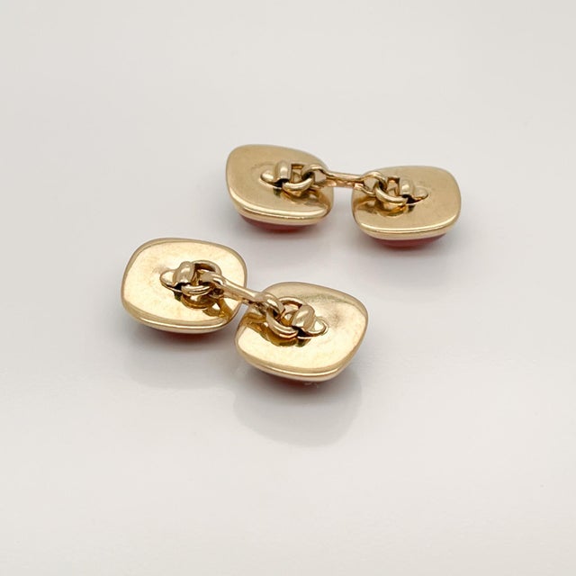Early 20th Century Pair of Antique Art Deco Signed Larter & Sons Carnelian Cabochon Cufflinks For Sale - Image 5 of 8