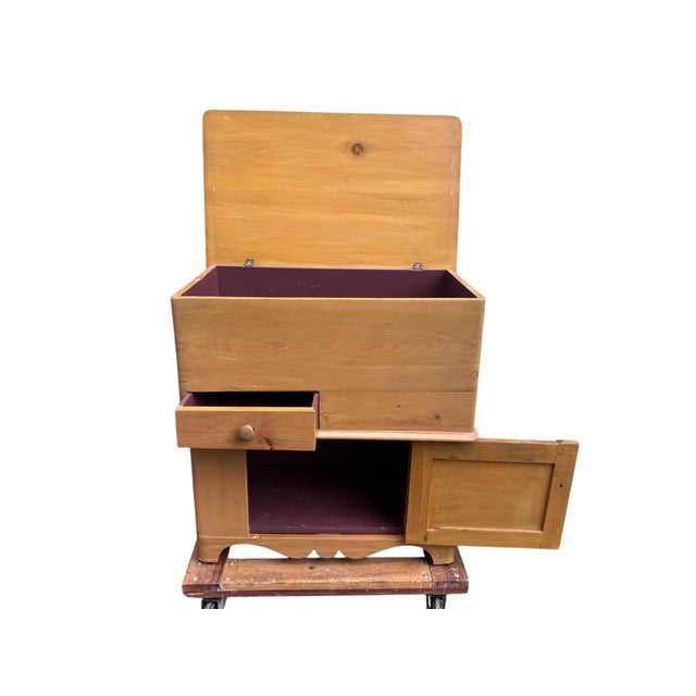 Wood Antique Primitive Pine Dry Sink / Washstand With Lift-Top Storage & Cabinet For Sale - Image 7 of 16