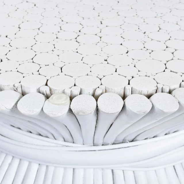 McGuire Coastal White Rattan Wheat Sheaf Coffee Table With Round Glass For Sale - Image 11 of 13