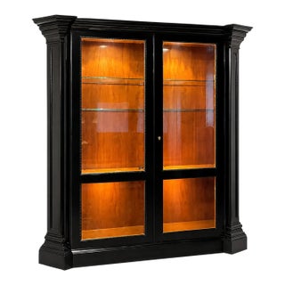Late 20th Century Monumental Italian Black Lacquer Illuminated Vitrine Display Cabinet For Sale
