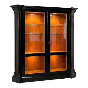 Late 20th Century Monumental Italian Black Lacquer Illuminated Vitrine Display Cabinet