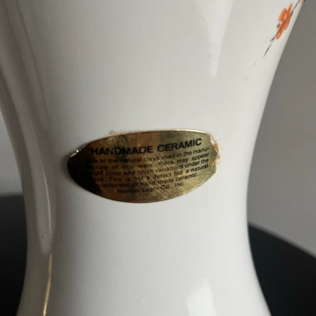 1960's Ceramic Lamps Chinoiserie Cherry Blossom & Butterfly - A Pair For Sale - Image 11 of 11