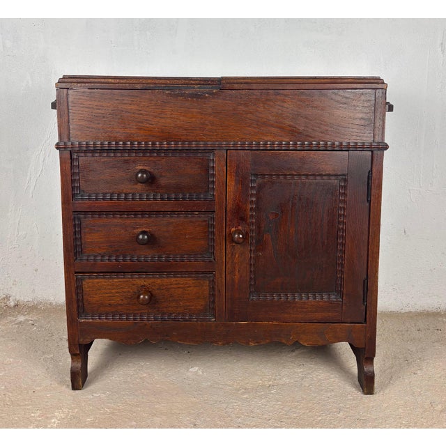 Spanish Oak Sewing Cabinet with Fabric Basket, 20th Century For Sale - Image 13 of 18