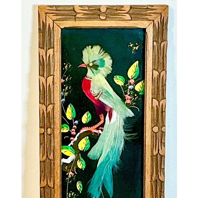 1950s Vintage Mexican Folk Art Original Feather Bird Mixed Media Painting. For Sale - Image 6 of 10
