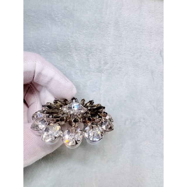 Transparent 1960s Juliana D&E Brooch Earrings Set Black Diamond Navettes Crystal Starburst, 3 Pieces For Sale - Image 8 of 11