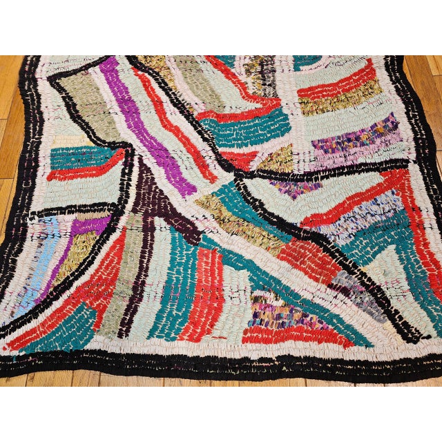 Vintage Moroccan Boucherouite Rug, Handwoven, Mid-Century Modern Abstract Design, 5’ X 7’ For Sale - Image 4 of 11