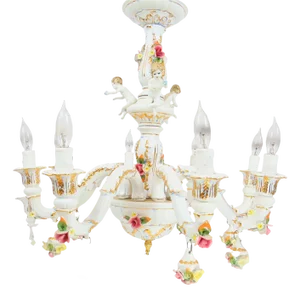 Vintage 1960s Italian Capodimonte 8-Arm Porcelain Chandelier