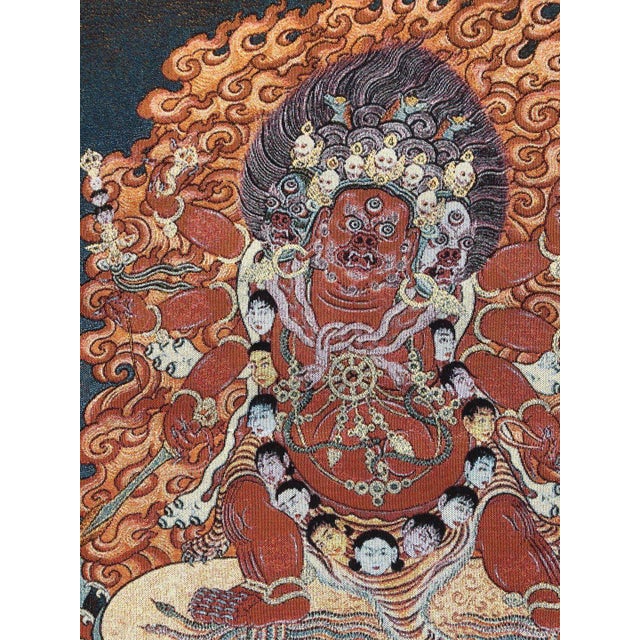 Mid 20th Century Xizang Embroidery and Brocade Thangka Buddha Painting - Wrathful Deity Protector Wall Art - Hand Painted Buddhist Sacred Scroll Mid 20th Century For Sale - Image 5 of 7