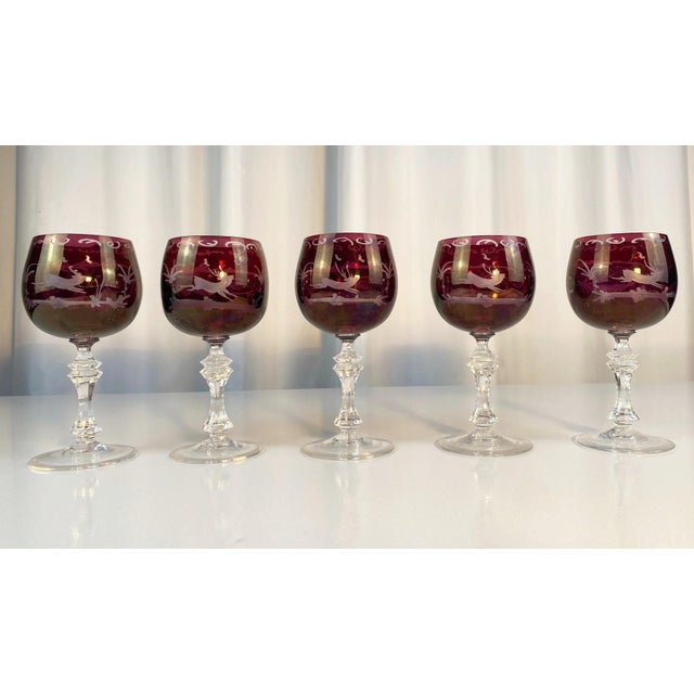 1920s Vintage Lead Crystal Wine Glasses, 1920s, Set of 5 For Sale - Image 5 of 5