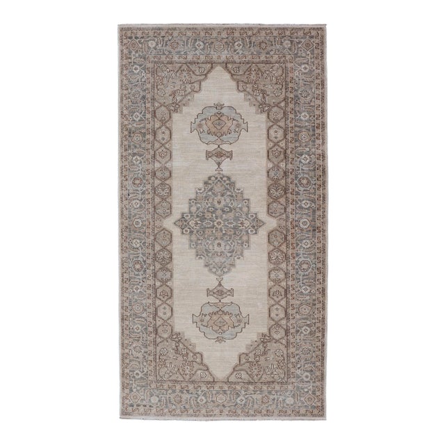 Fine Tabriz Gallery Rug With Soft Ivory Field and Accents in Taupe 4'11 X 9'10 For Sale