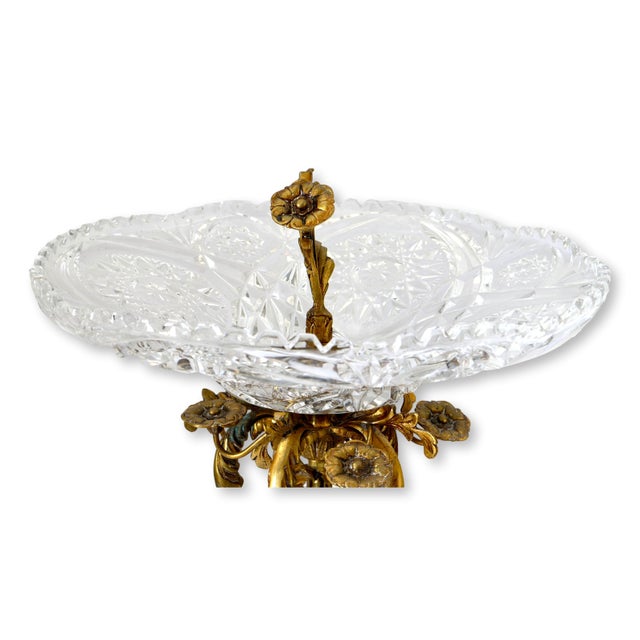 Antique Bronze & Crystal Centerpiece, Acorns & Flowers For Sale In Los Angeles - Image 6 of 9