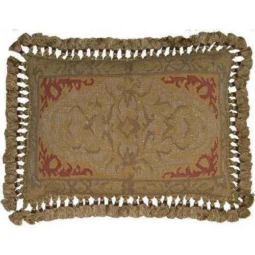 Contemporary Aubusson Medallion Ochre Throw Pillow For Sale - Image 3 of 3