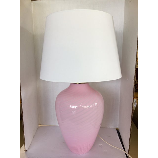 White Mid-Century Modern Pair of Murano Glass Pink Swirl Table Lamps Made in Italy For Sale - Image 8 of 13