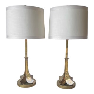 Mid Century Aged Brass Table Lamps by Hart Associates - A Pair For Sale