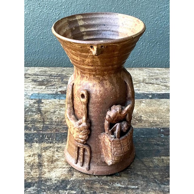 Vintage Handcrafted Ceramic Farmer Vase For Sale - Image 9 of 12