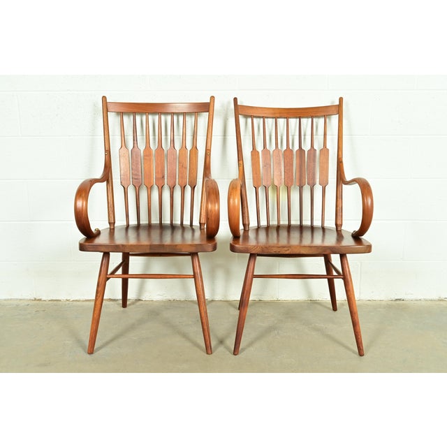 Kipp Stewart for Drexel Declaration Sculpted Walnut Armchairs, Pair For Sale - Image 10 of 10