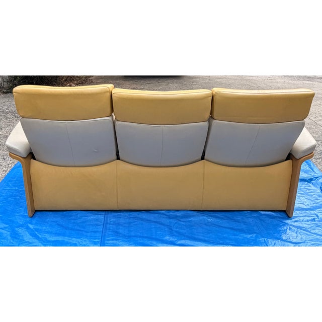Ekornes Stressless Mid Century Modern Leather Reclining Sofa and Loveseat For Sale - Image 11 of 14