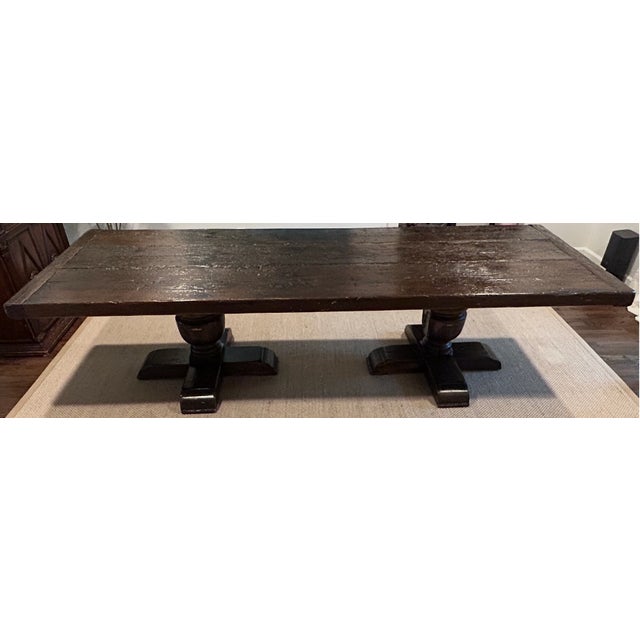 Beautiful, solid oak dining table with classic French Provincial farmhouse charm. This impressive piece features a double...