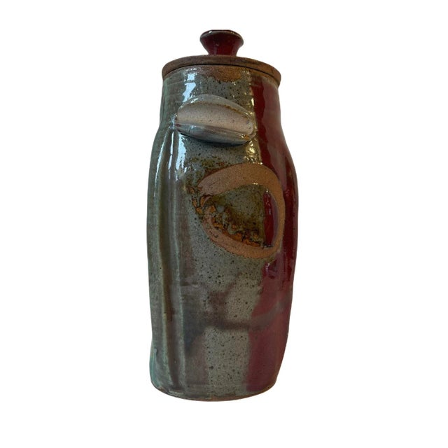 Mid-Century Artisan Ceramic Glazed Lidded Vessel Singed For Sale - Image 4 of 13