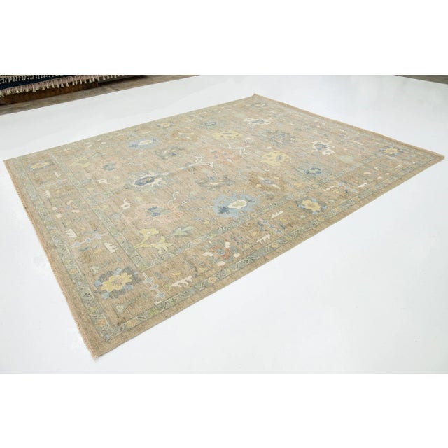 Room Sized Contemporary Floral Oushak Style Wool Rug in Beige For Sale - Image 4 of 10