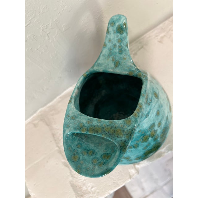 Ceramic Studio Art Pottery Pitcher Turquoise Crystalline Glaze Signed HKS c.1960s For Sale - Image 7 of 12
