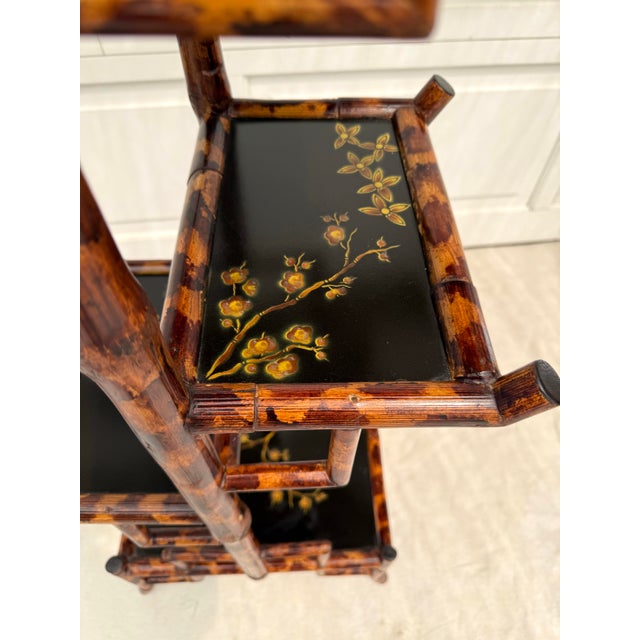 Aesthetic Movement Chinoiserie Bamboo Faux Tortoise Tiered Display Stand For Sale In Los Angeles - Image 6 of 12
