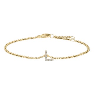 10K Yellow Gold Diamond Accent "L" Initial Charm and Link Bracelet For Sale