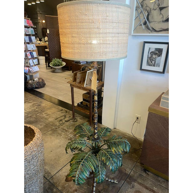 1960s Vintage Italian 1960's Toile Palm Tree Lamp For Sale - Image 5 of 10