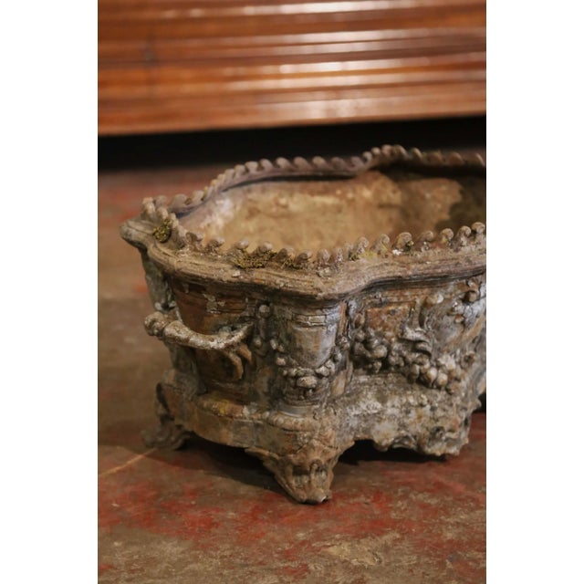 Metal 19th Century French Rococo Cast Iron Garden Jardinière With Weathered Patina For Sale - Image 7 of 12