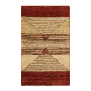 Modern Gabbeh Beige/Red Wool Rug - 2'11'' X 5'1'' For Sale