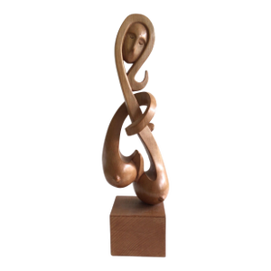 1960s Carved Wood Sculpture of Woman Figure Mounted on Wood Pedestal