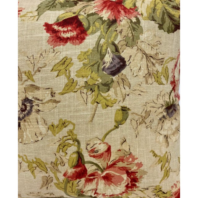 Early 21st Century Pair of 20" Square Pillows With a Classic Red & Pink Poppy Floral Pattern - Made in Uk. For Sale - Image 5 of 11