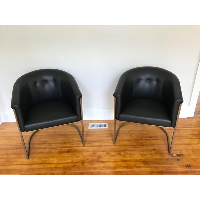 J L F Collections Black Leather Barrel Chairs A Pair Chairish