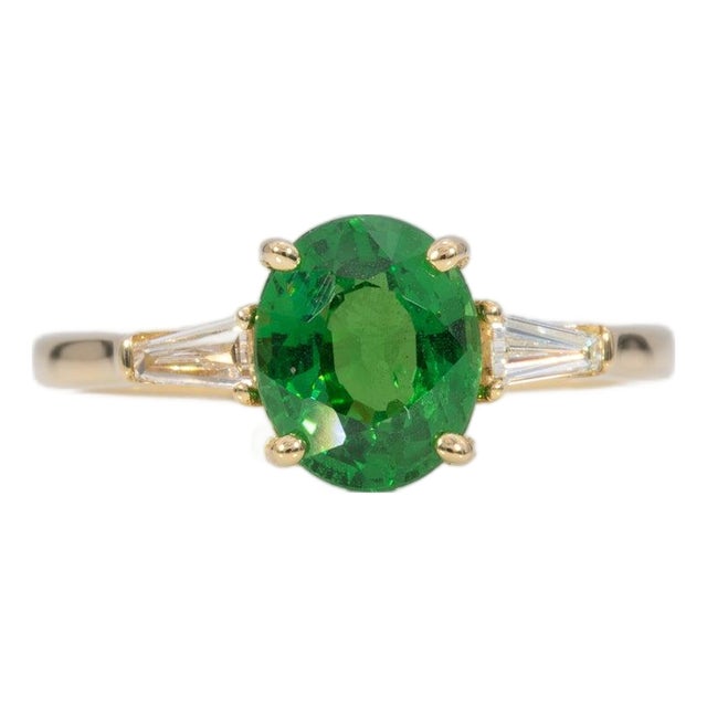1.8Ct Tsavorite Garnet Ring With Earth-Mined Diamond Accents: Solid 18k Gold, Size 6.75 For Sale