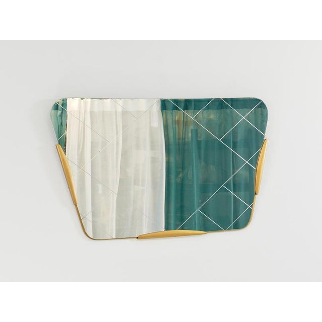 Large Trapezoidal Golden Wall Mirror with Engraved Diamond Pattern by Gio Ponti, 1950s For Sale - Image 11 of 15