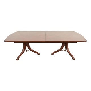 Italian Provincial Carved Cherry Wood and Inlaid Brass Double Pedestal Extension Dining Table by Emanuel Morez For Sale