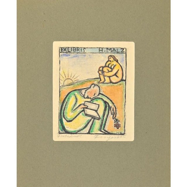 Modern Michel Fingesten, Ex Libris H. Malz, Etching, 1930s For Sale - Image 3 of 3