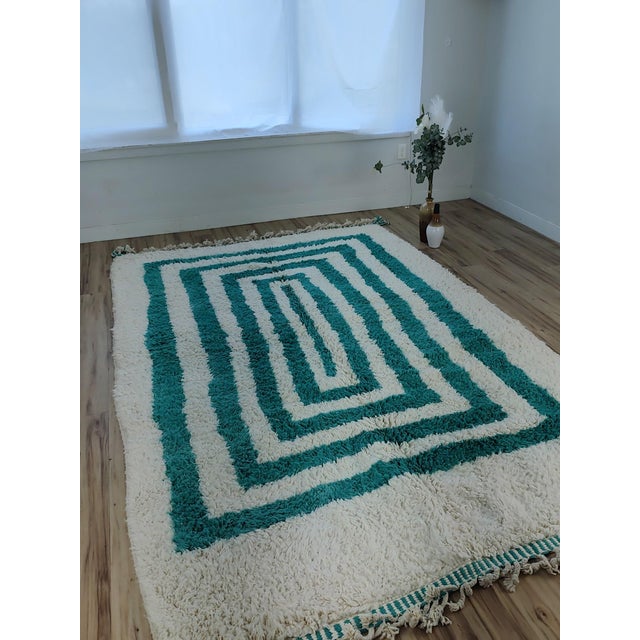 Contemporary Teal Green Wool Moroccan Beni Ourain Rug For Sale In Boston - Image 6 of 17