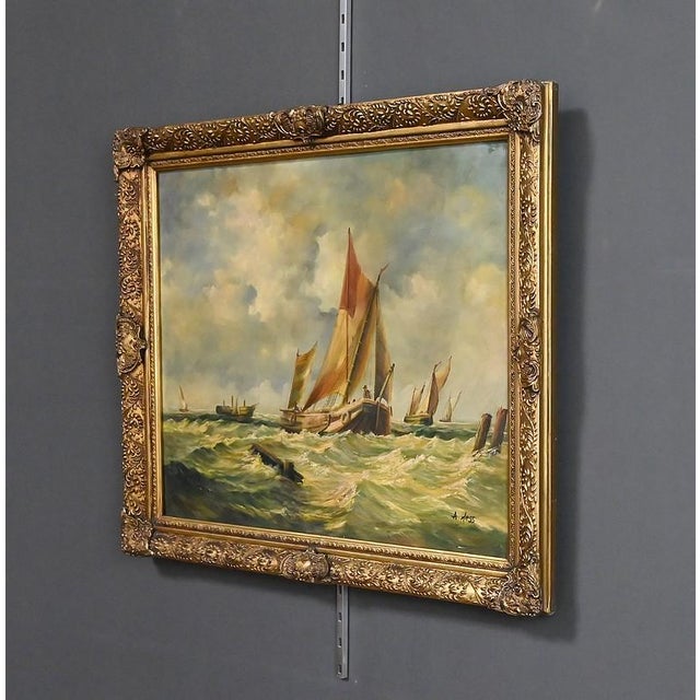 Albert Hess, Sailboats on a Rough Sea, 1950s, Canvas For Sale - Image 4 of 18