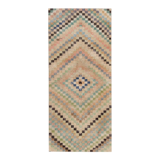 1960s Vintage Turkish Beige Handmade All-Over Wool Runner For Sale