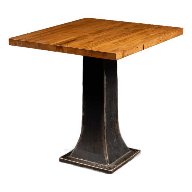 Early 20th Century Industrial Maple-Top Pub Table on Cast-Iron Pedestal For Sale