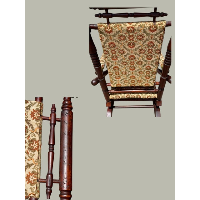 Wood Antique Victorian Mother Child Rocking Chair Set-Spindle Wood-Pair-Nursery-Farm For Sale - Image 7 of 11