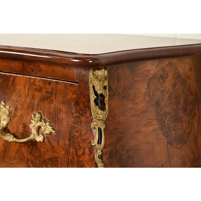 Italian Louis XV Burled Walnut Bombay Commode With Mounted Gilt Bronze Ormolu | Circa 1960s For Sale - Image 10 of 17