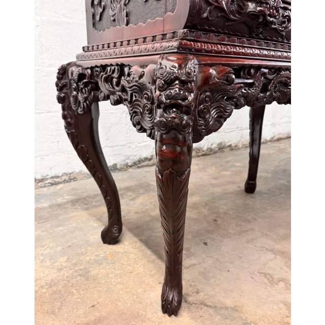 Early 20th Century Heavily Carved Japanese/Asian Secretary Desk With Volcanos and Dragons For Sale - Image 11 of 15